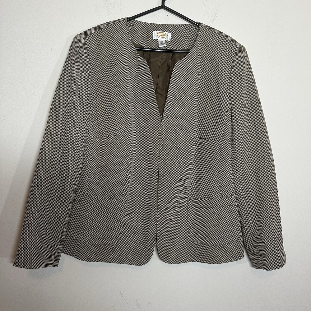 Talbots Wool Blend‎ Brown Front Zip Blazer Jacket Sz 14W Made In USA